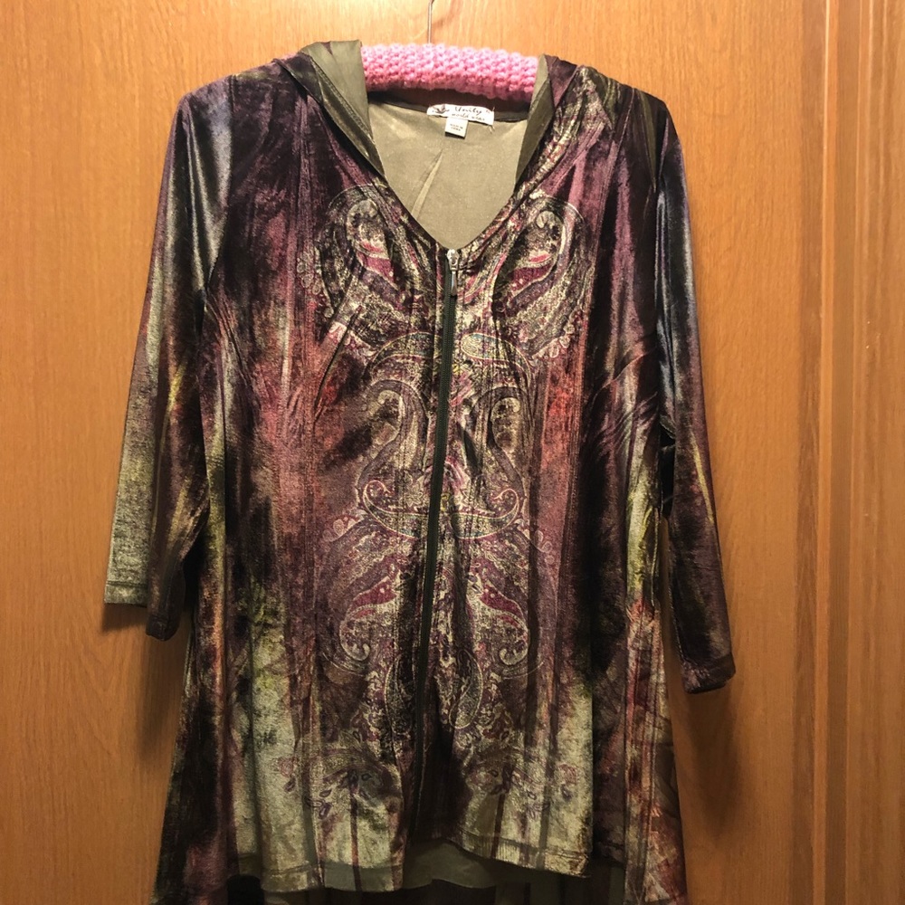 Velvet, hooded top with zipper